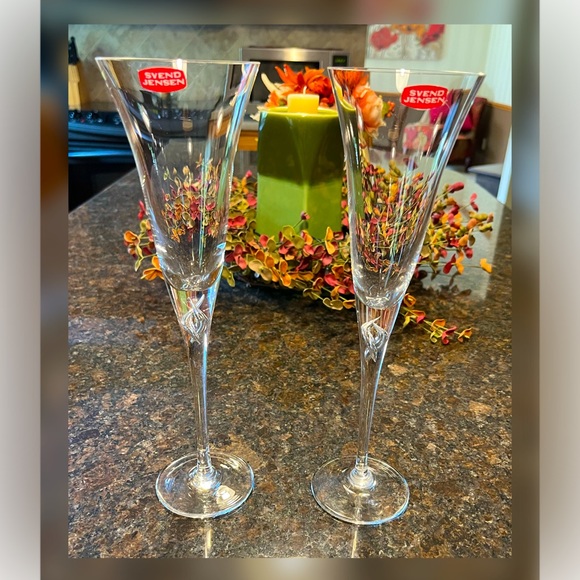 Svend Jensen Other - Svend Jensen-Pair of Fluted Crystal Champagne Glasses-Made in Denmark